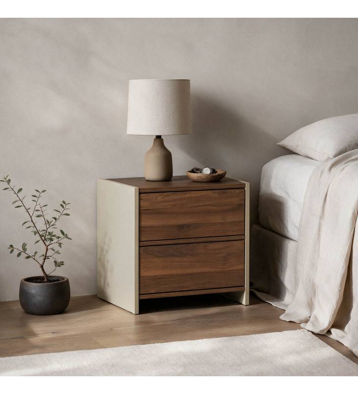 Mesita de Noche Bicolor Nogal Crema Sannah Top Mueble Ambiente
