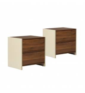Pack 2 Mesitas de Noche Bicolor Nogal Crema Sannah Top Mueble