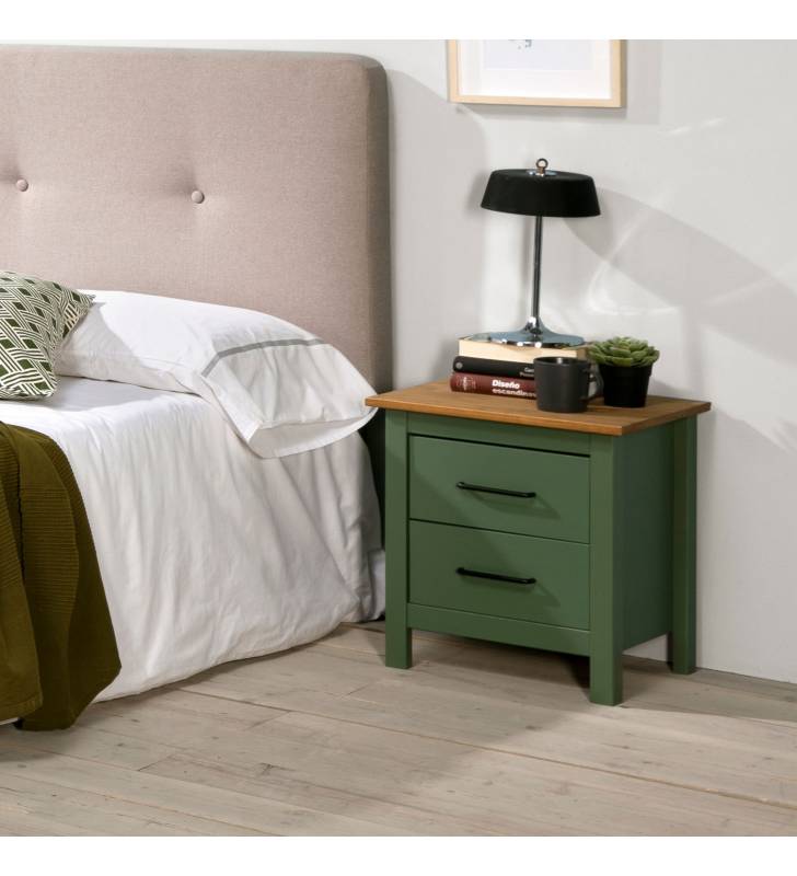 Mesita de noche Mora 2C color verde Top Mueble 1