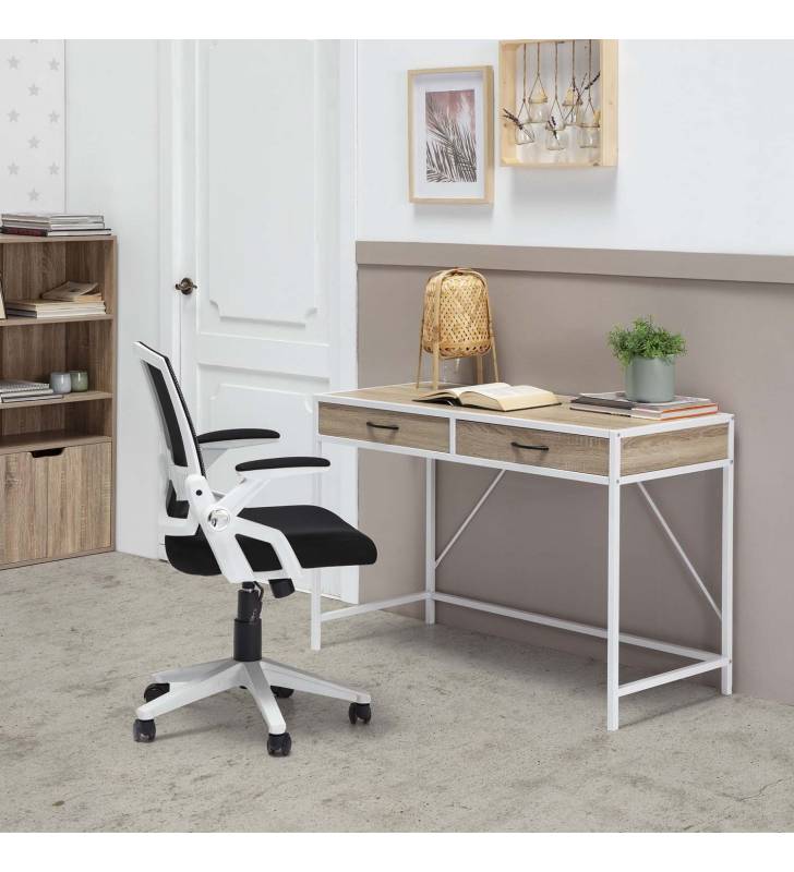 Escritorio blanco con cajones y estantes: escritorio de  computadora, Escritorio de oficina, Escritorio pequeño para espacio  pequeño, Escritorio con cajones