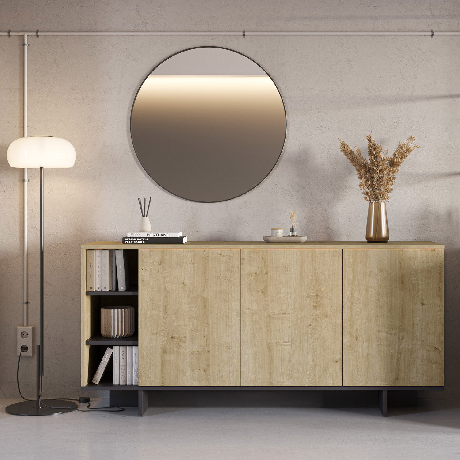 Aparador Salón 170 cm Roble Negro River Ambiente | Top Mueble