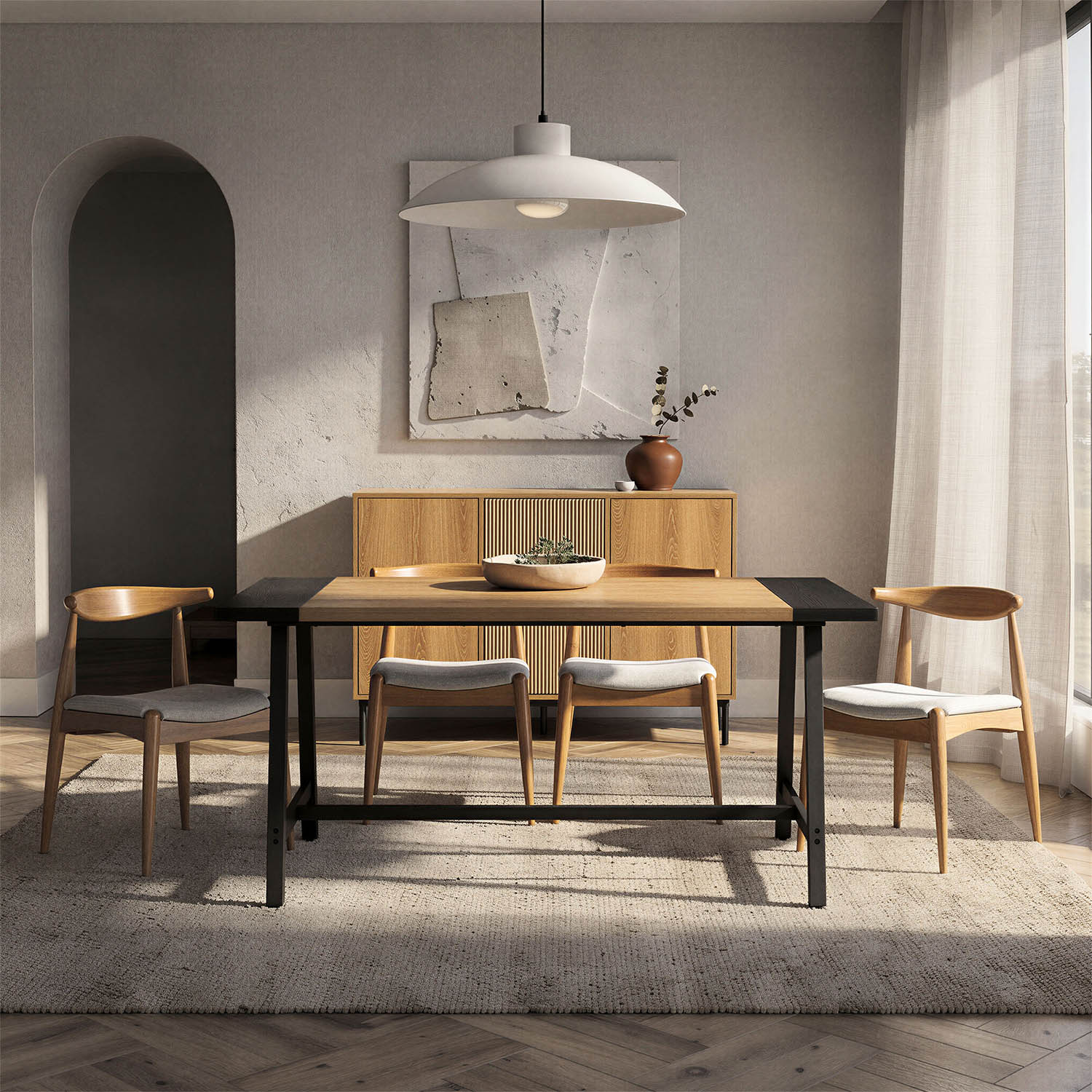 Mesa Comedor 160 cm Roble Negro Skog Ambiente Completo | Top Mueble