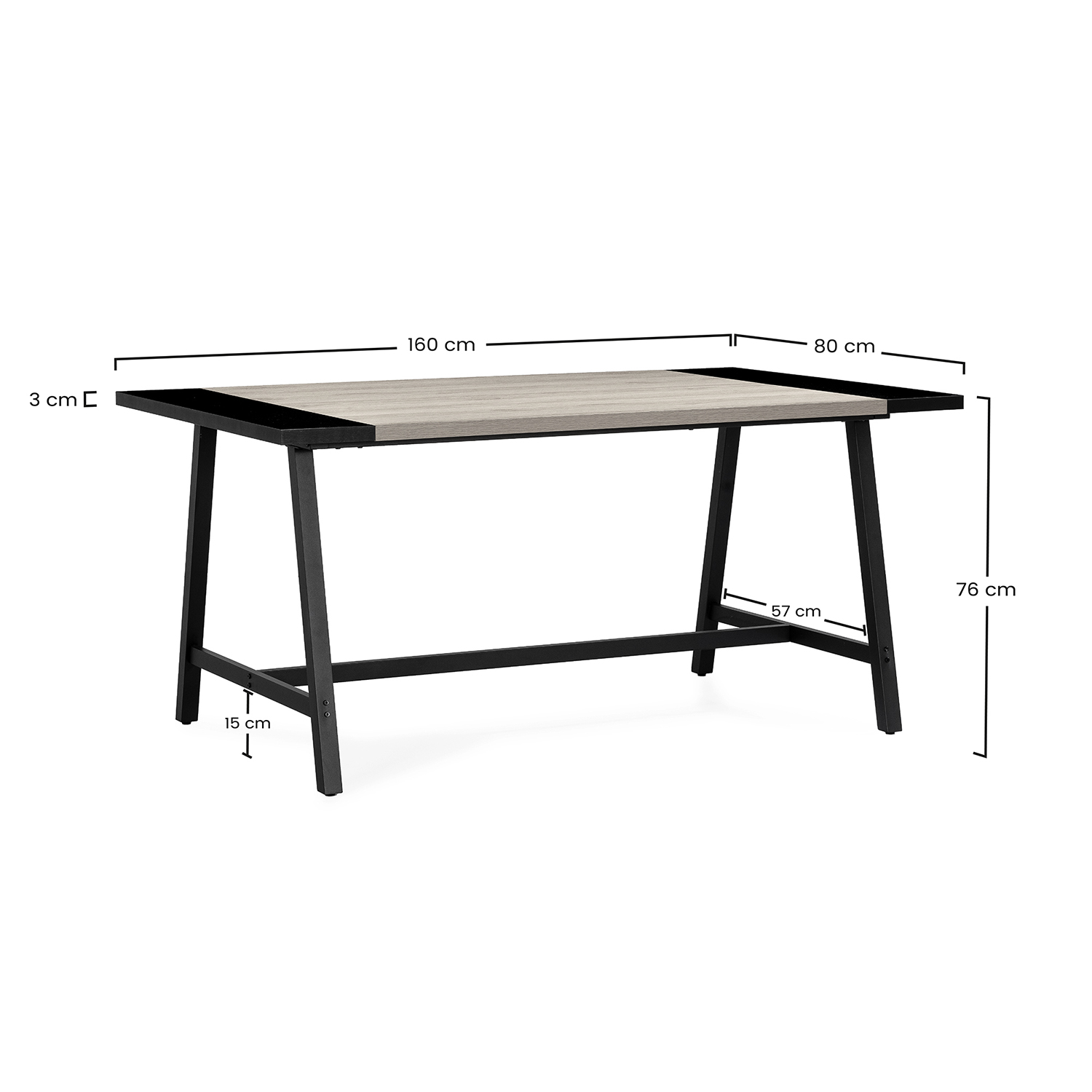 Mesa Comedor 160 cm Roble Negro Skog Dimensiones | Top Mueble