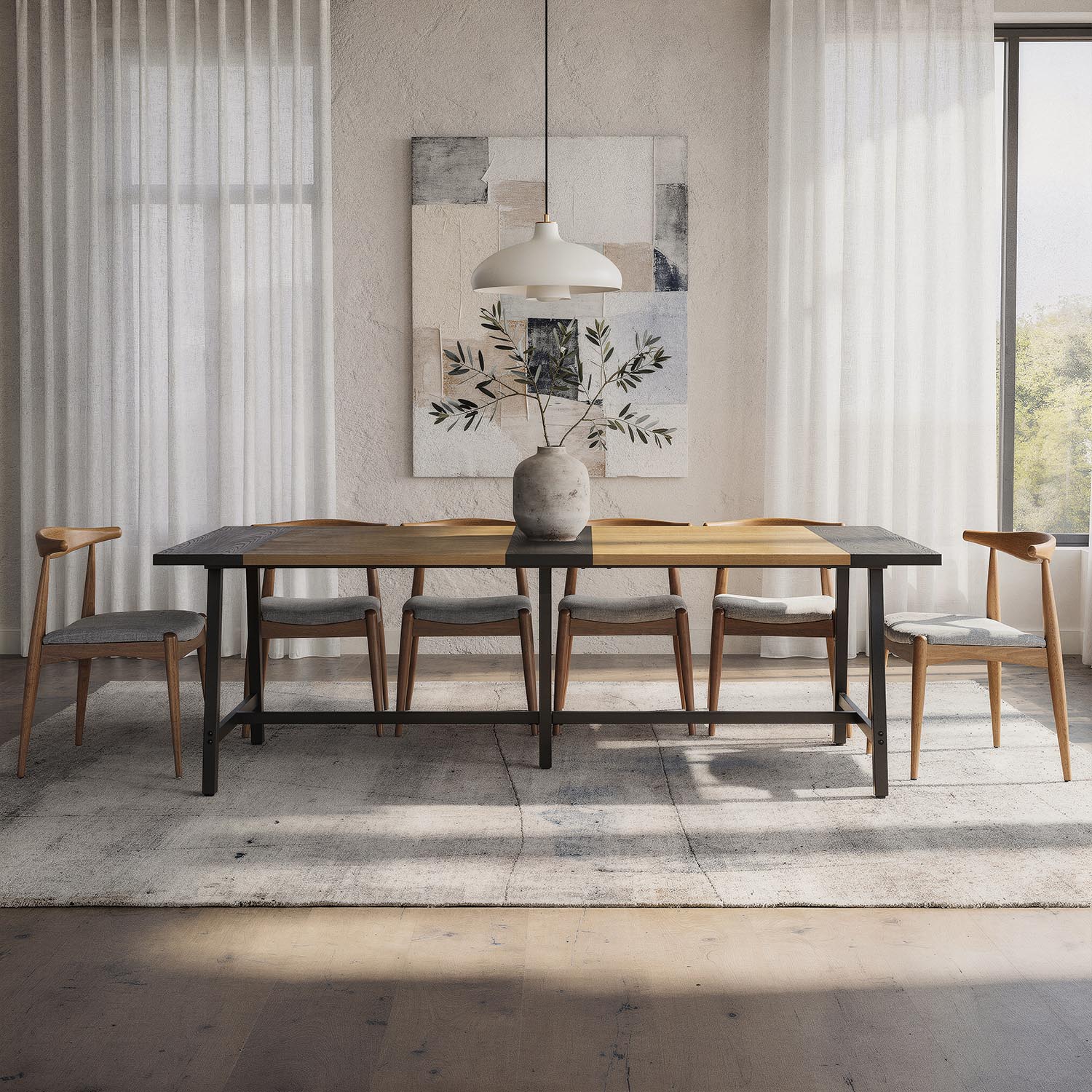 Mesa Comedor 240 cm Roble Negro Skog Ambiente Completo | Top Mueble