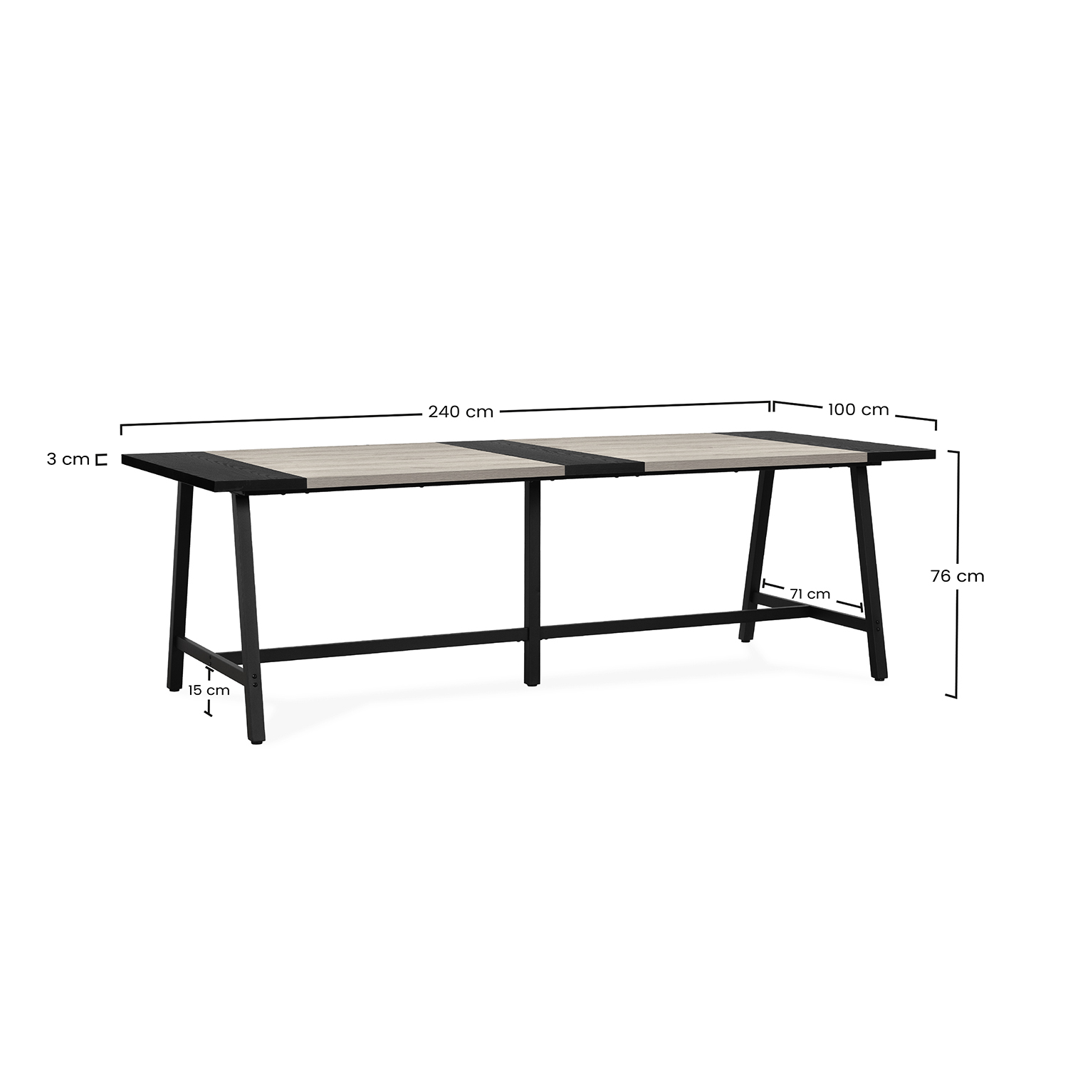 Mesa Comedor 240 cm Roble Negro Skog Dimensiones | Top Mueble