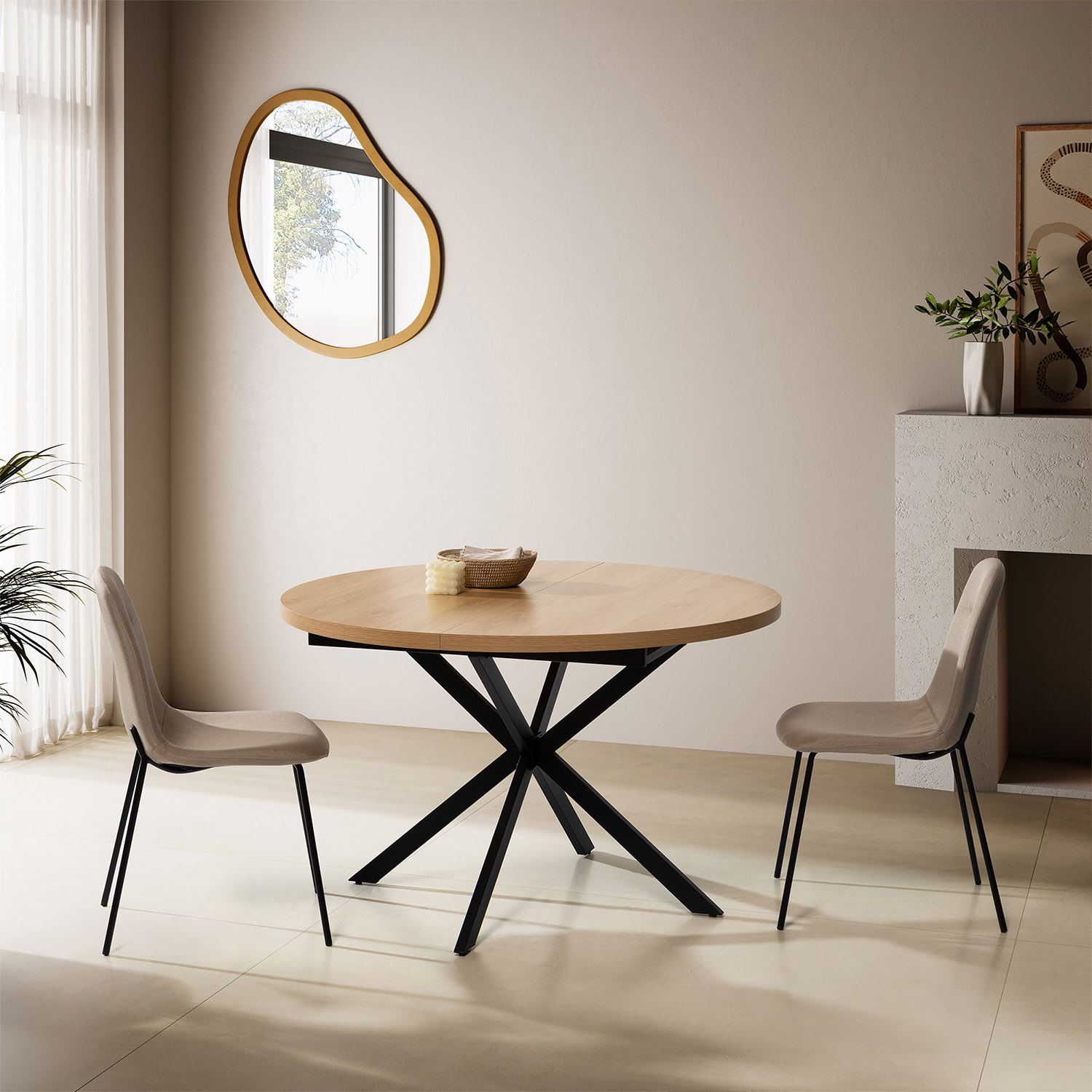 Mesa Comedor Redonda Extensible Roble Danielle Ambiente | Top Mueble