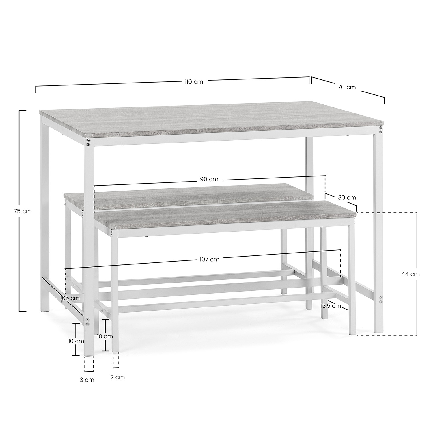 Mesa Cocina con Bancos Lisboa Dimensiones | Top Mueble