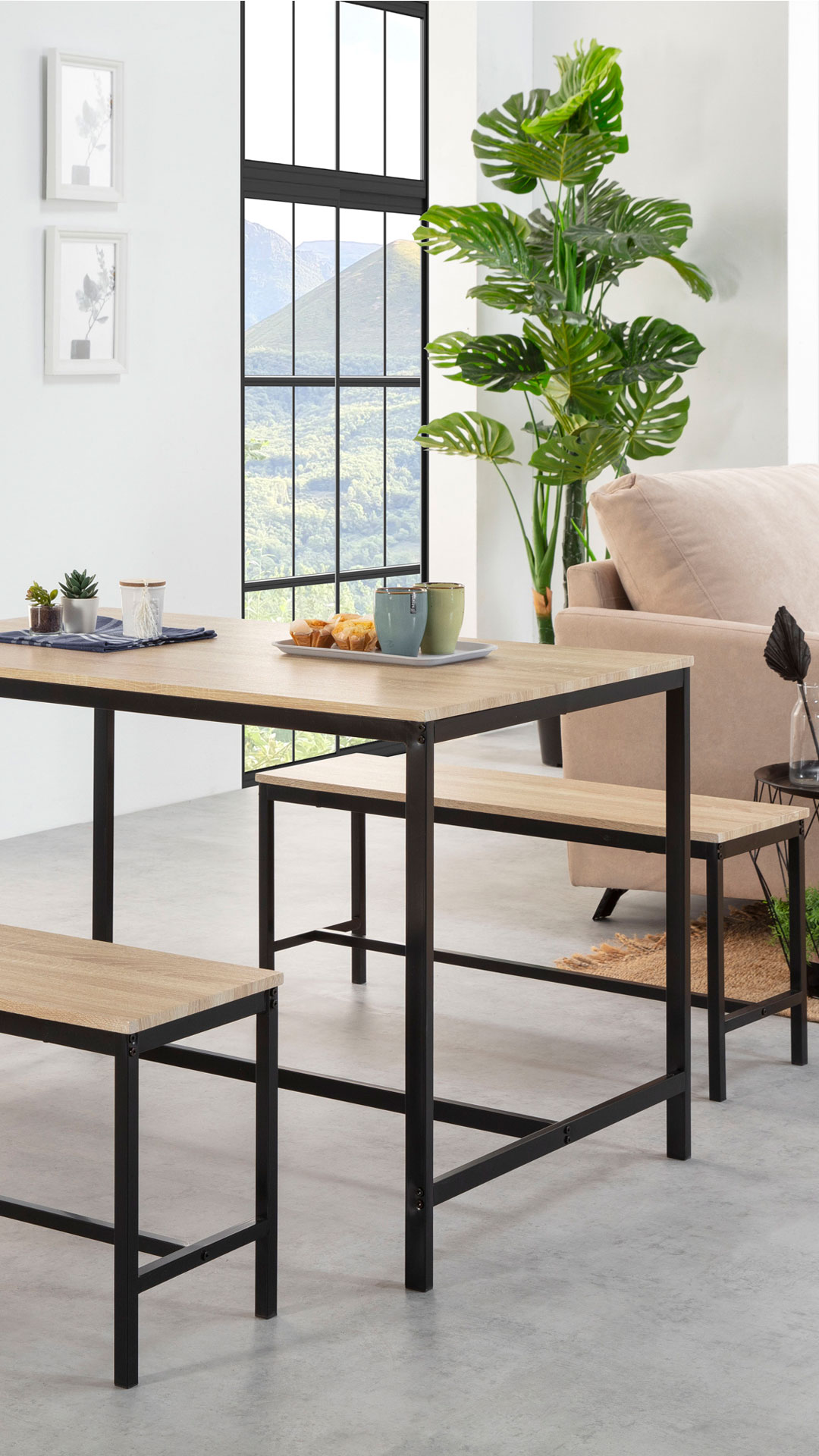 Mesa y Bancos color negro Lisboa | Top Mueble
