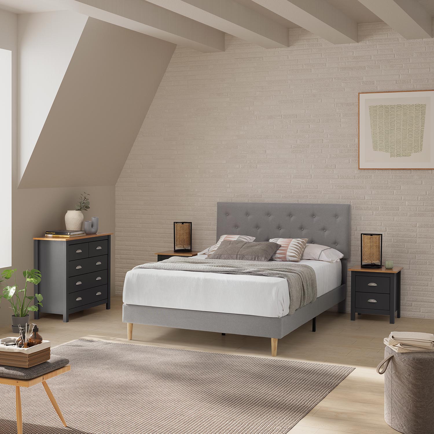 Cama Tapizada Nevado Ambiente | Top Mueble