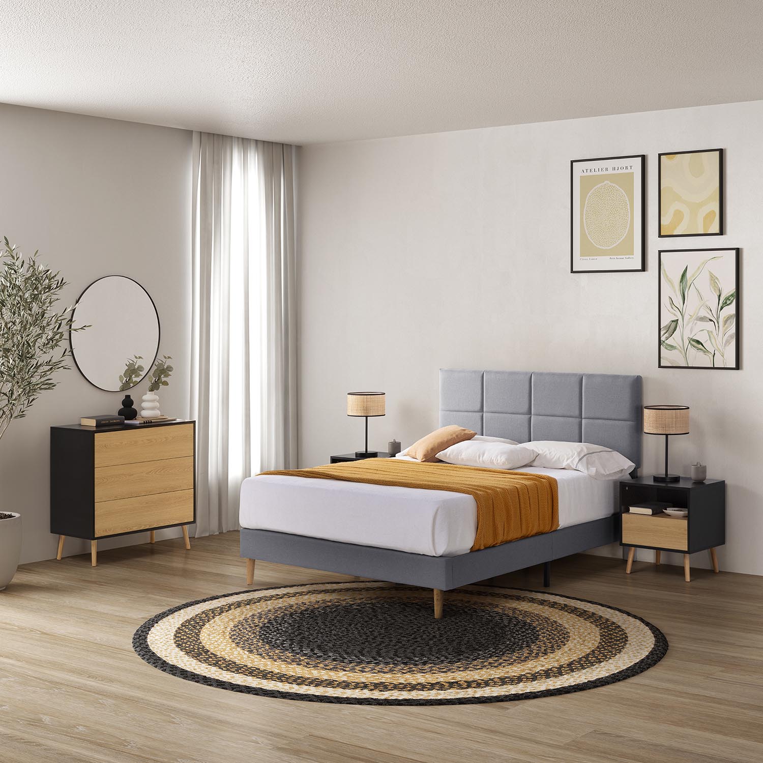 Cama tapizada Lyria gris oscuro Ambiente | Top Mueble
