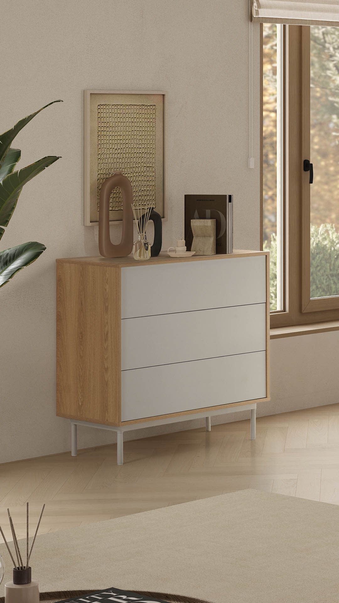 Comoda 80 cm Ancho Roble Gris Kamila Ambiente | Top Mueble