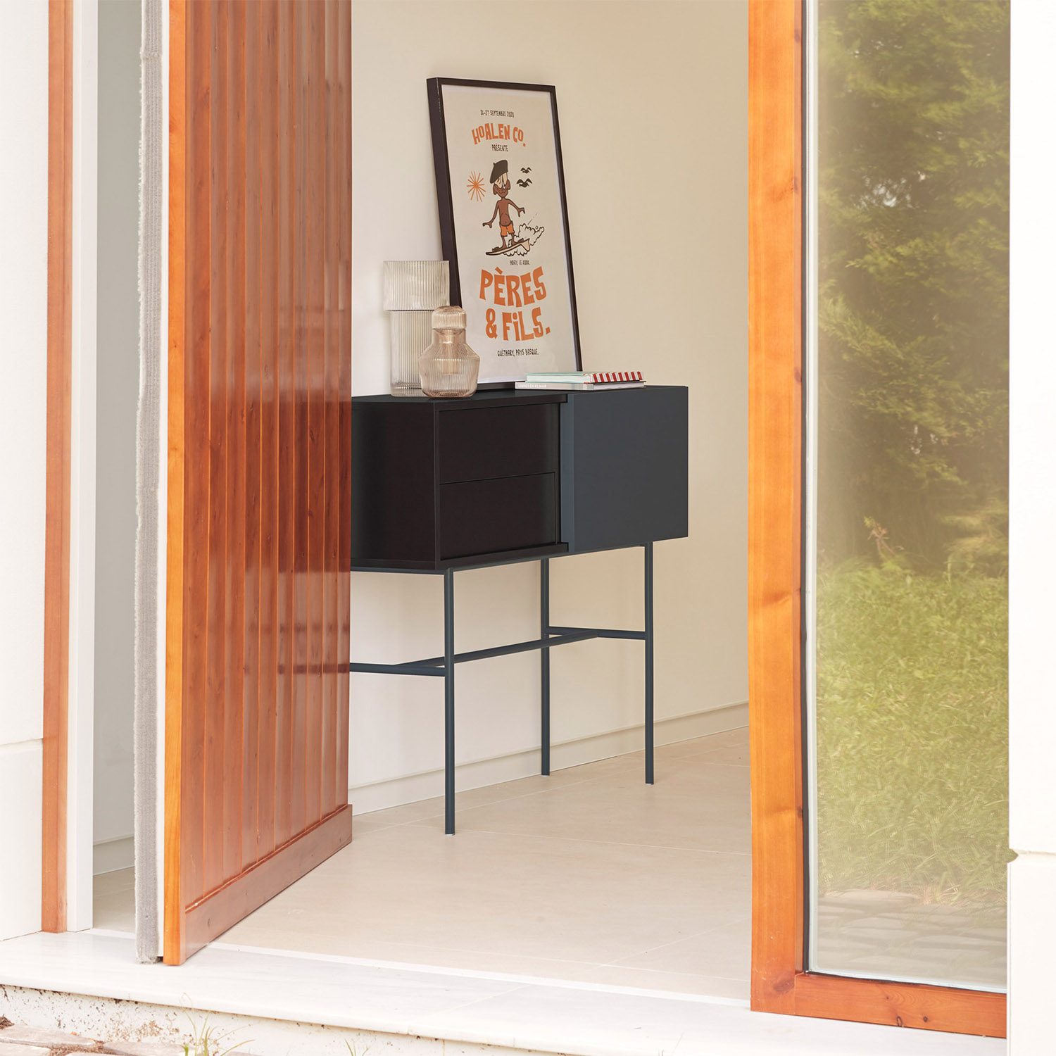 Consola Recibidor Puerta Corredera Gris Antracita Nube Ambiente | Top Mueble