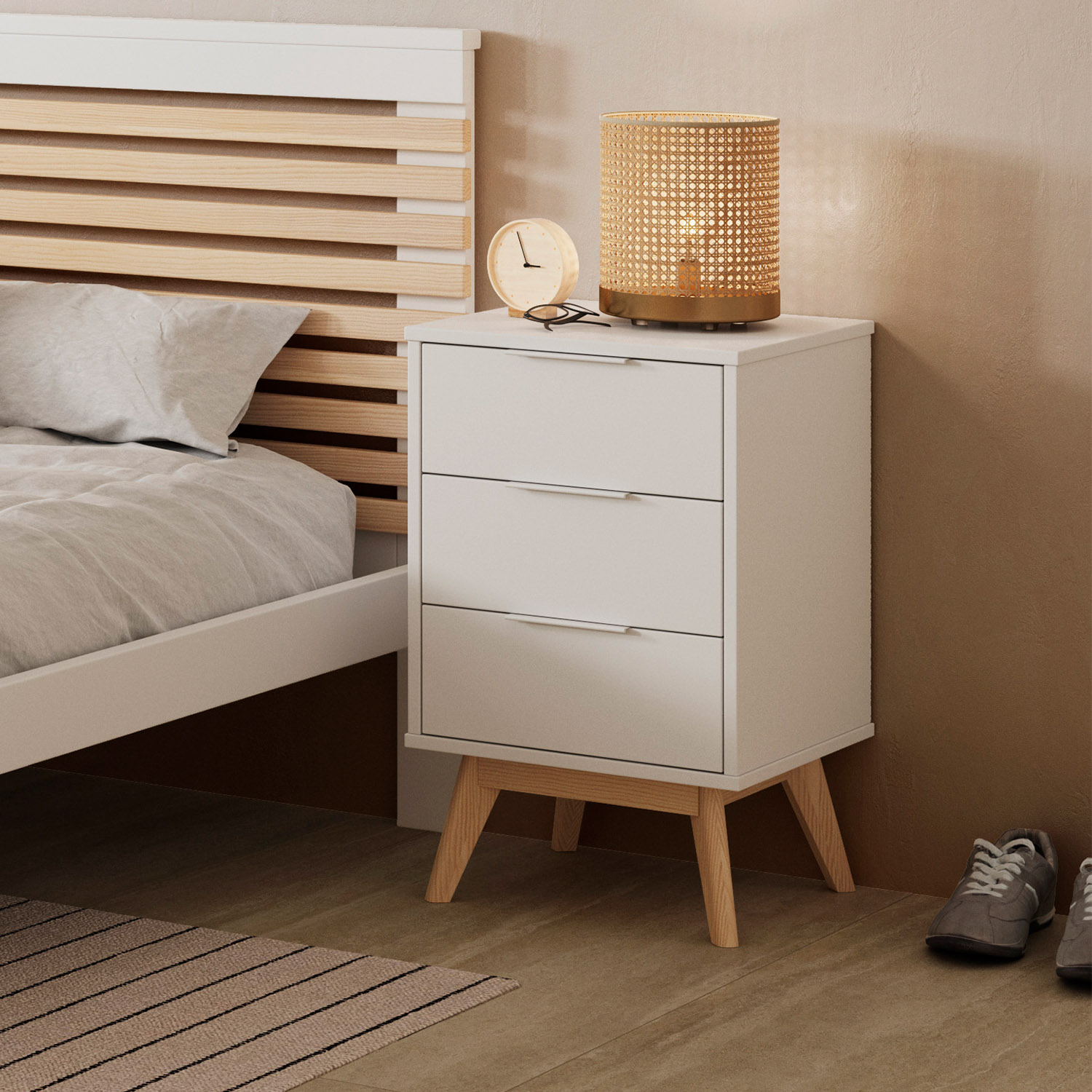 Mesita de noche 3 Cajones White Ambiente | Top Mueble