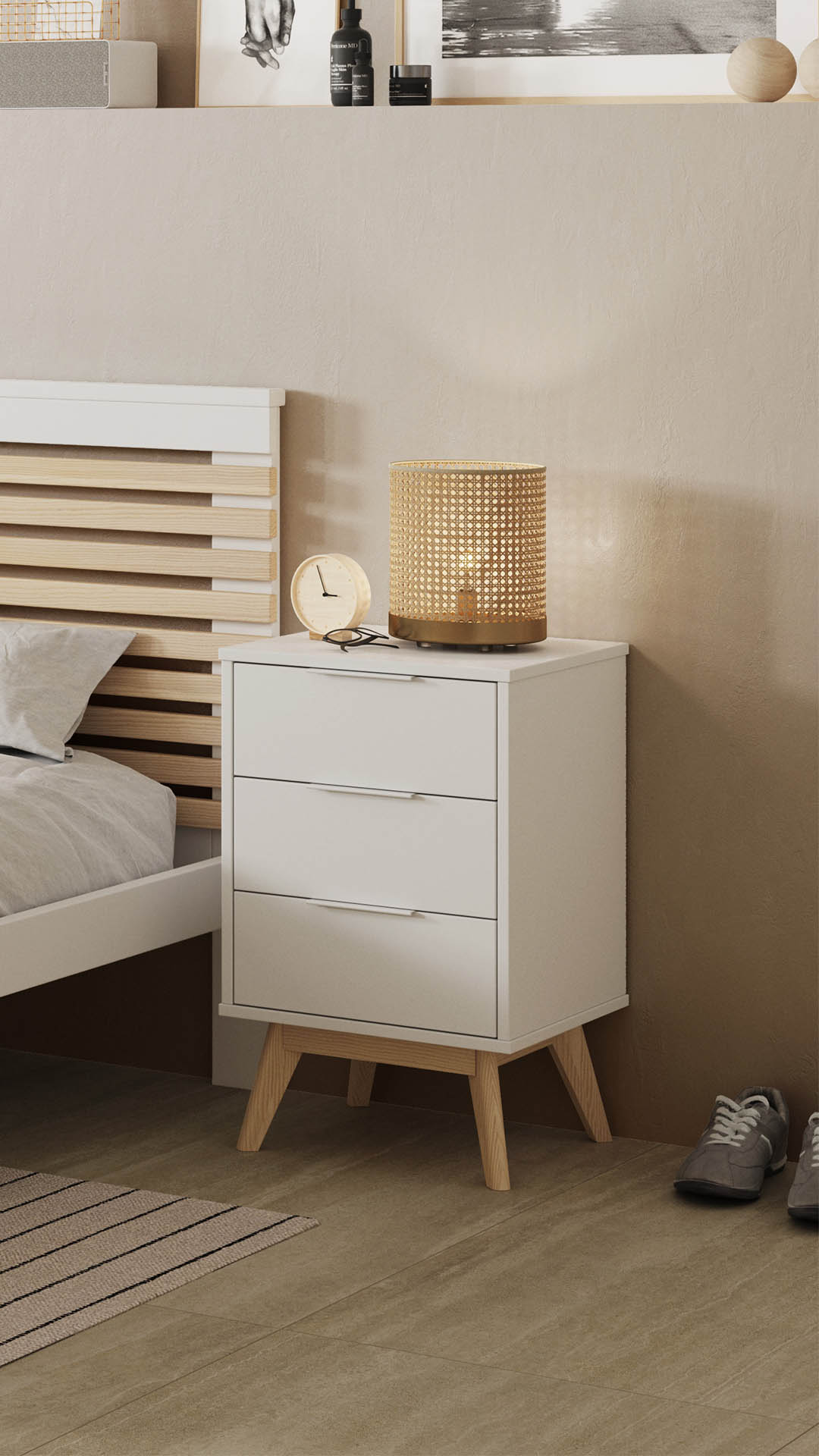Mesita de noche 3 Cajones White Ambiente | Top Mueble