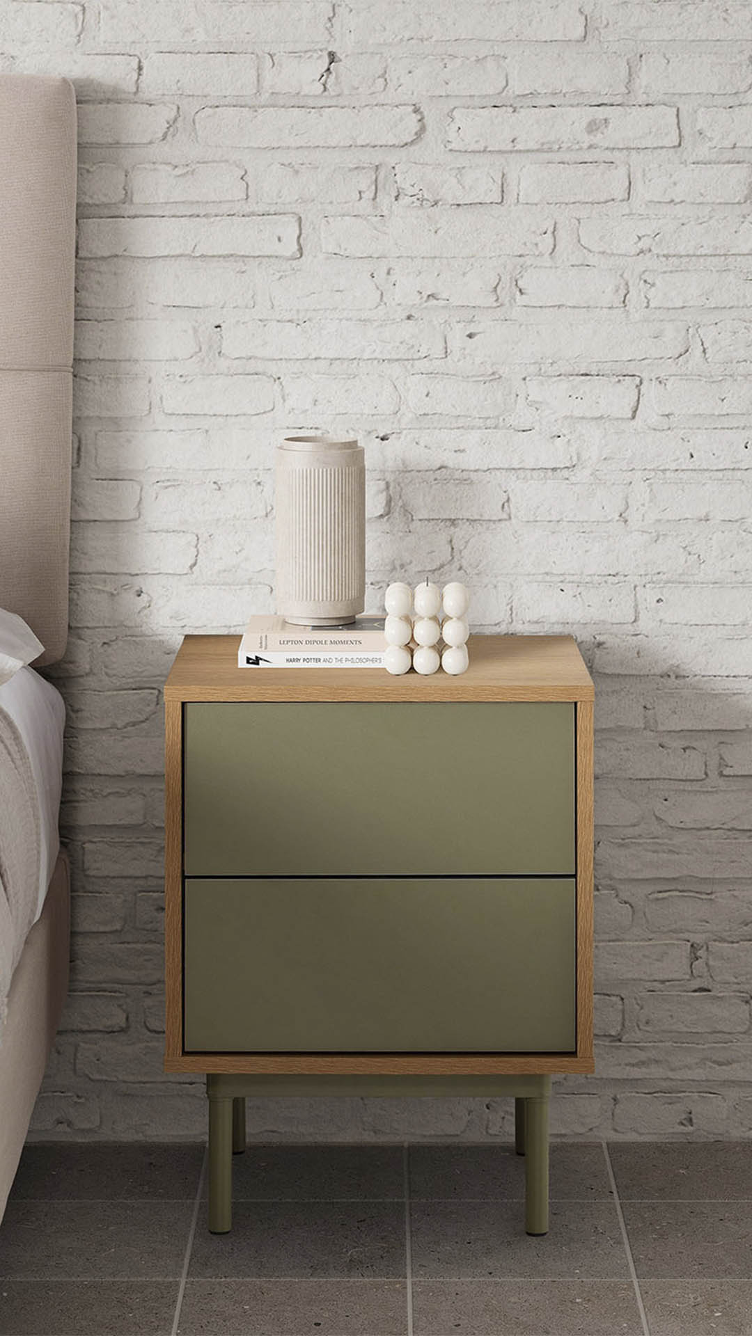 Mesita de noche 40 cm Roble Verde Kamila Ambiente | Top Mueble