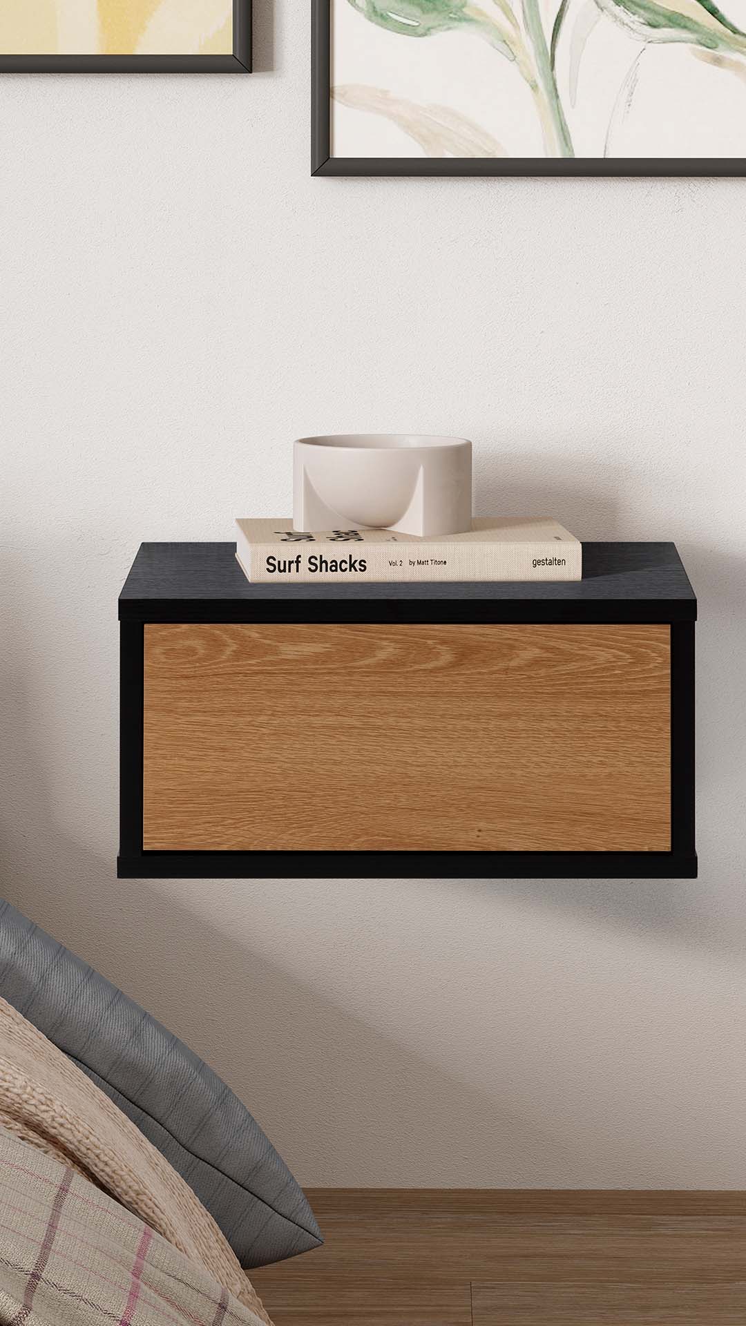 Mesita de Noche Flotante Negro Roble Adonis Ambiente | Top Mueble