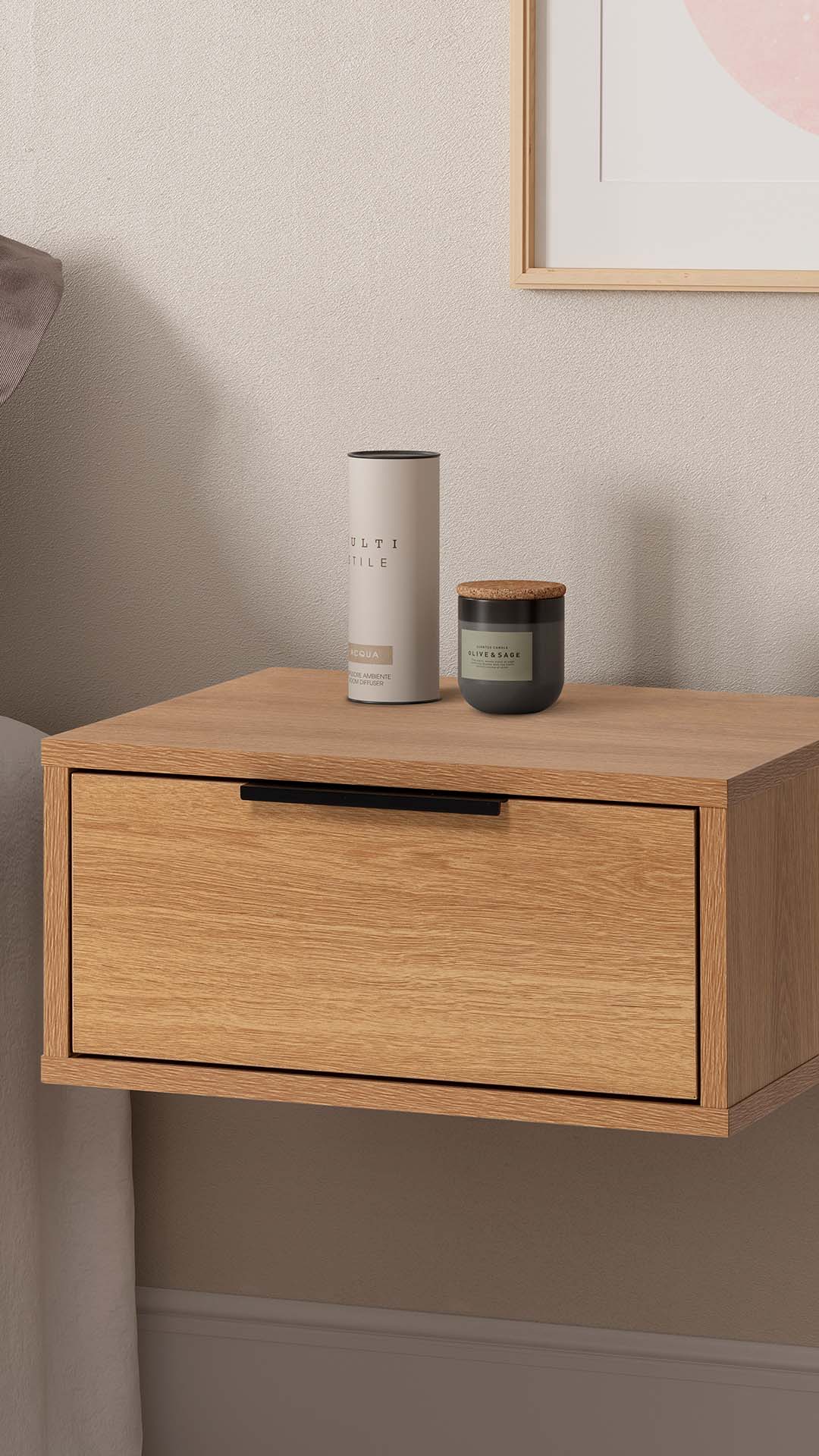 Mesita de Noche Flotante Roble Auran Ambiente | Top Mueble