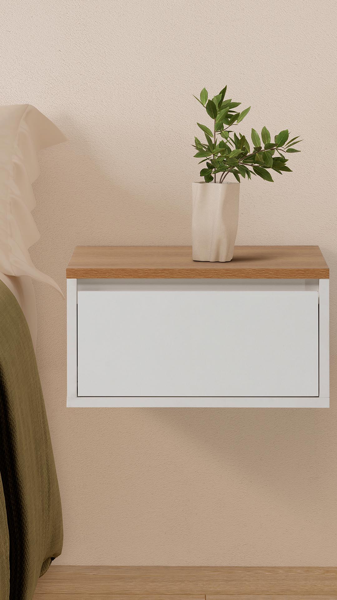 Mesita de Noche Flotante Blanco Roble Phoebe Ambiente | Top Mueble