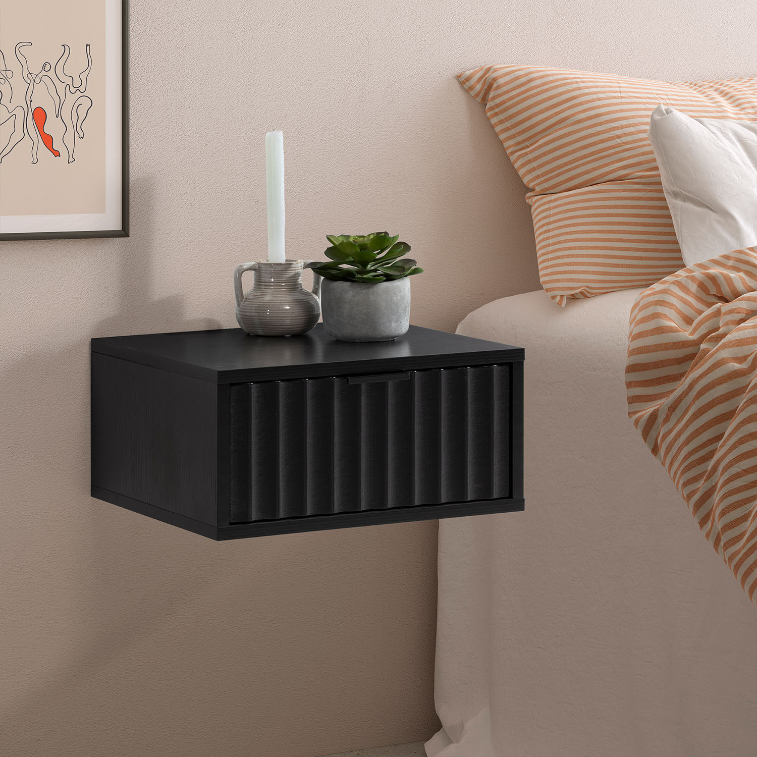 Mesita de Noche Flotante Negro Layla Ambiente | Top Mueble