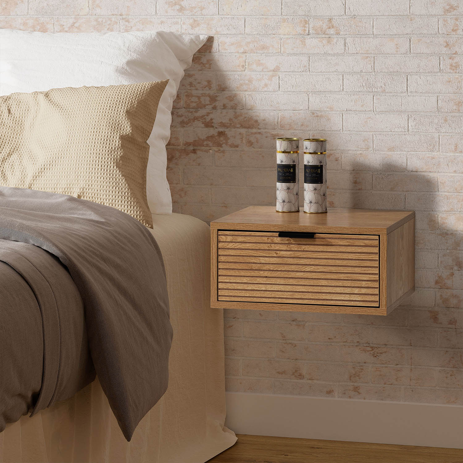 Mesita de Noche Flotante Roble Rachele Ambiente | Top Mueble