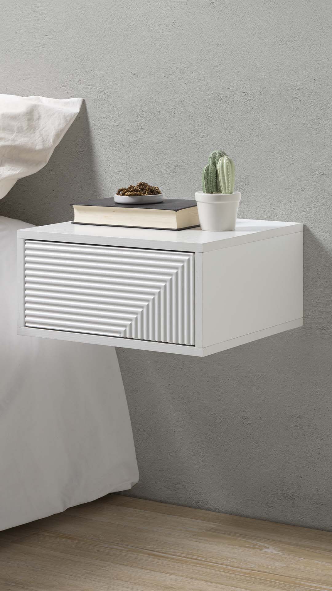 Mesita de Noche Flotante Blanca Louise Ambiente | Top Mueble