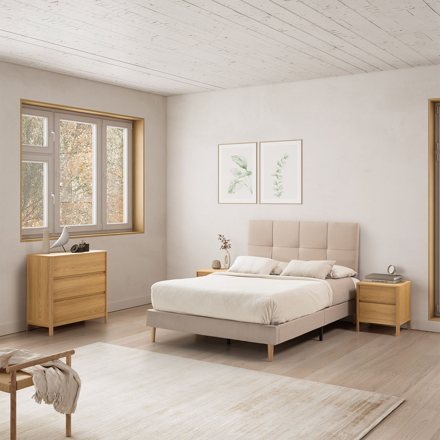 Mesita de Noche 45 cm Roble Nassaua Ambiente Completo | Top Mueble