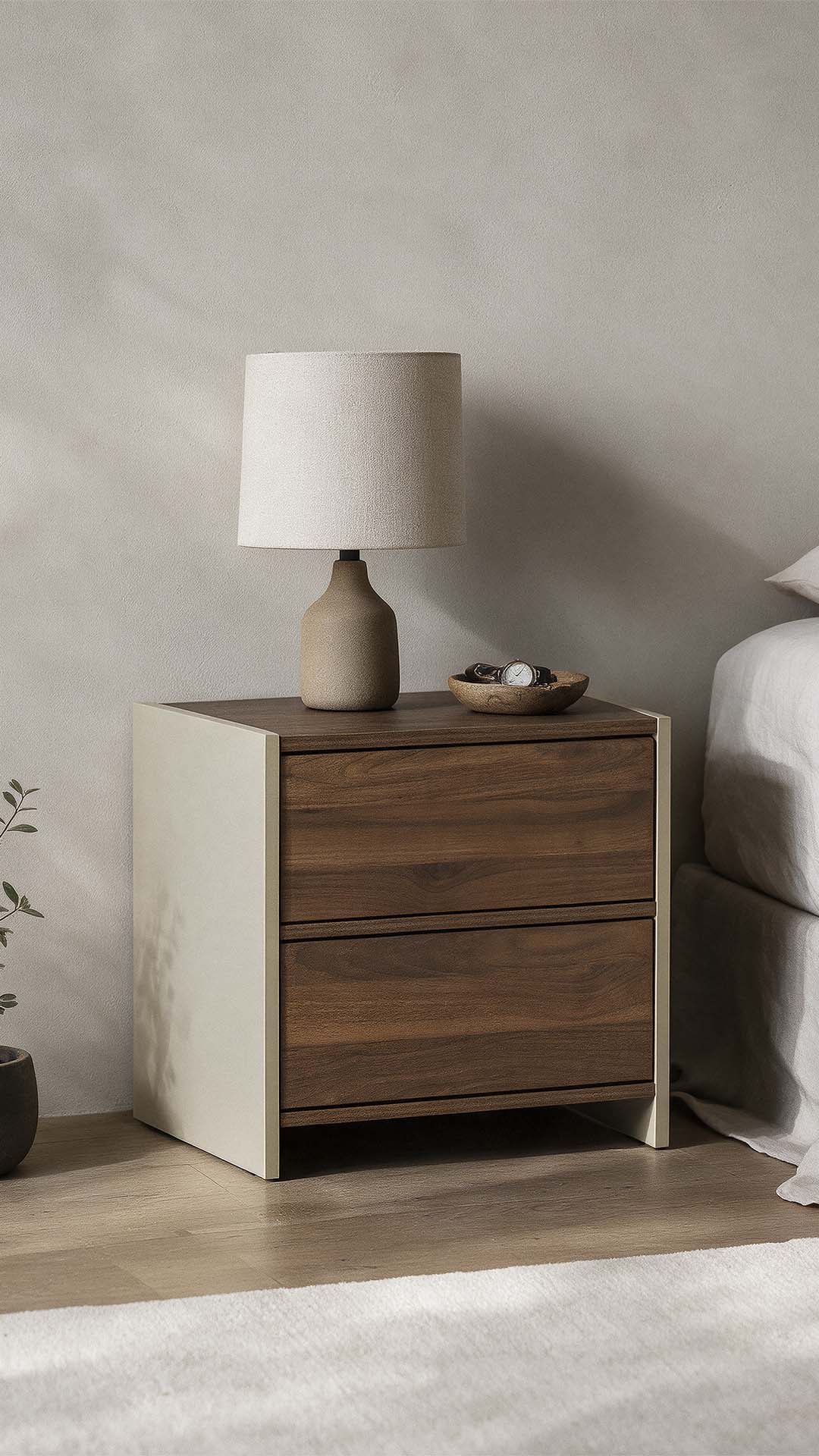 Mesita de Noche 45 cm Ancho Nogal Crema Sannah Ambiente | Top Mueble