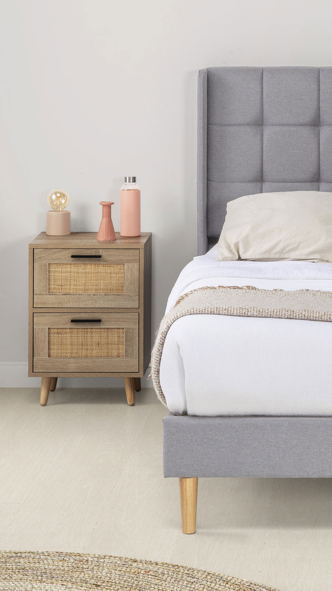 Mesita de dos cajones con ratan natural | Top Mueble