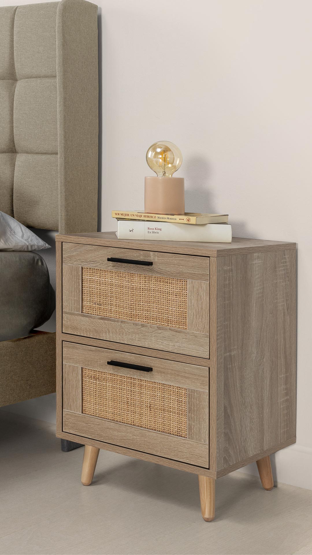 Mesita 2 cajones con ratan natural | Top Mueble