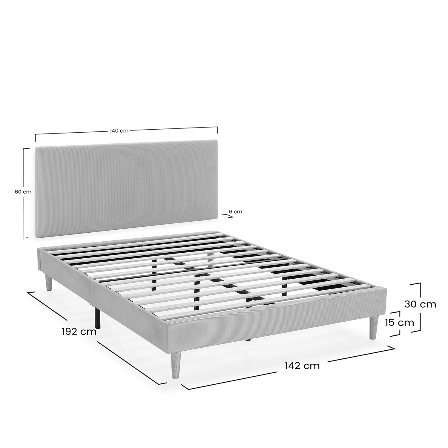 Conjunto Cabecero y Base Tapizada 140x190 Olbia Dimensiones  | Top Mueble