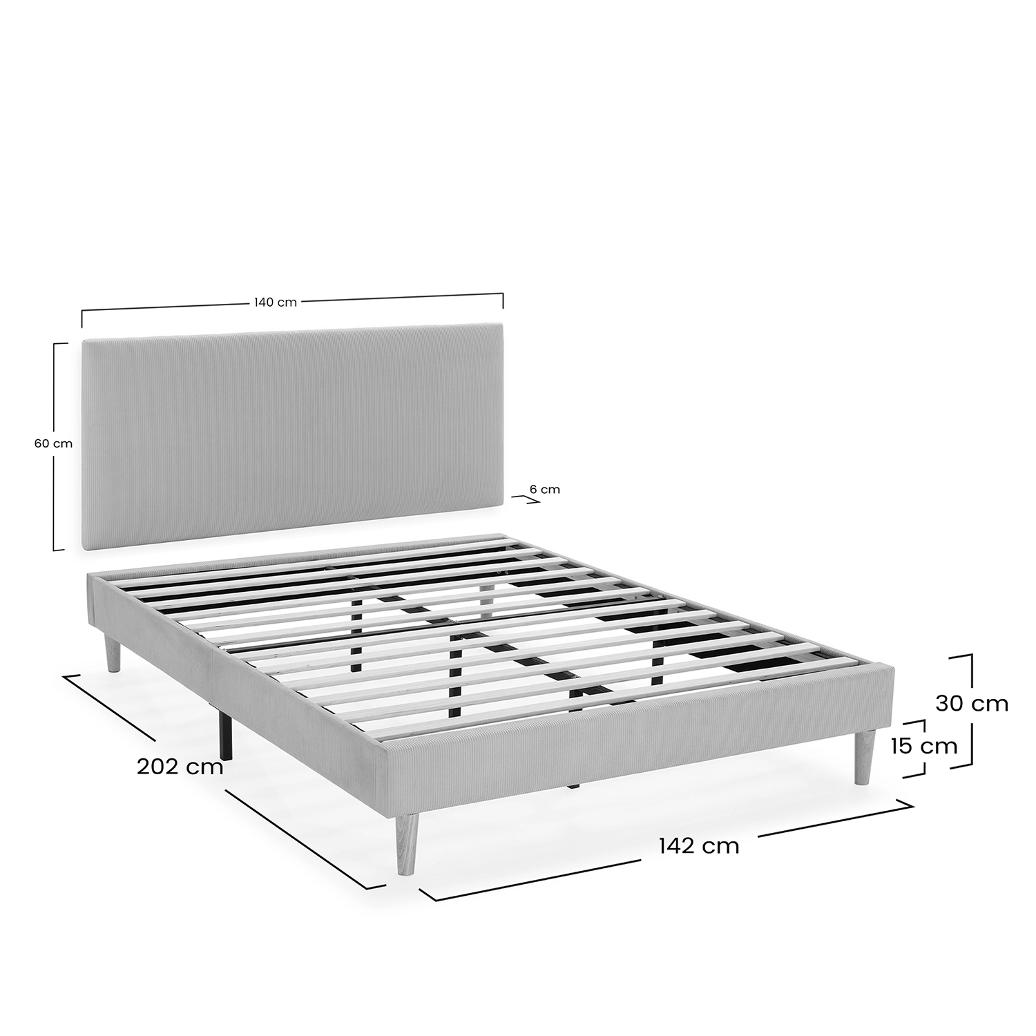 Conjunto Cabecero y Base Tapizada 140x200 Olbia Dimensiones  | Top Mueble