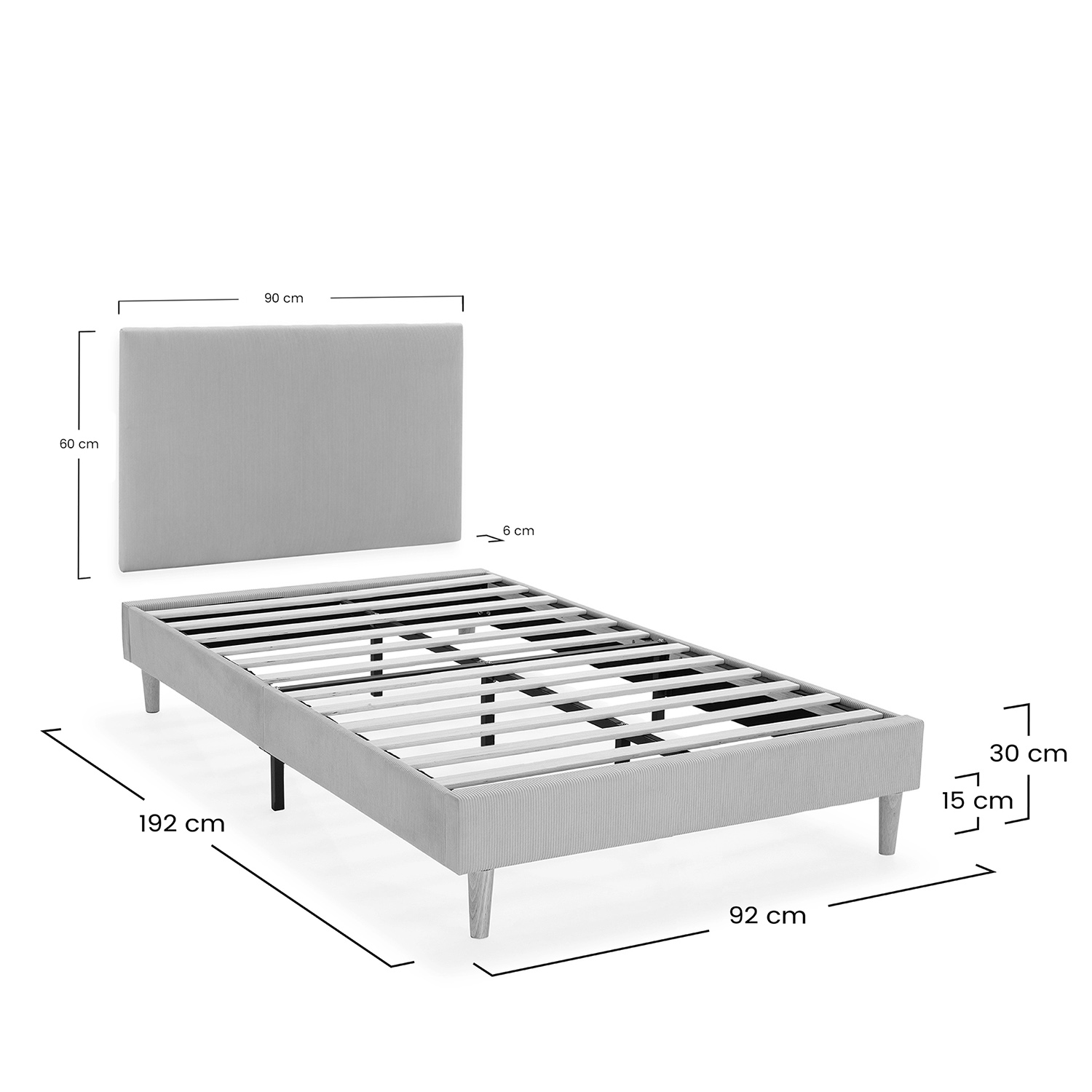 Conjunto Cabecero y Base Tapizada 90x190 Olbia Dimensiones  | Top Mueble
