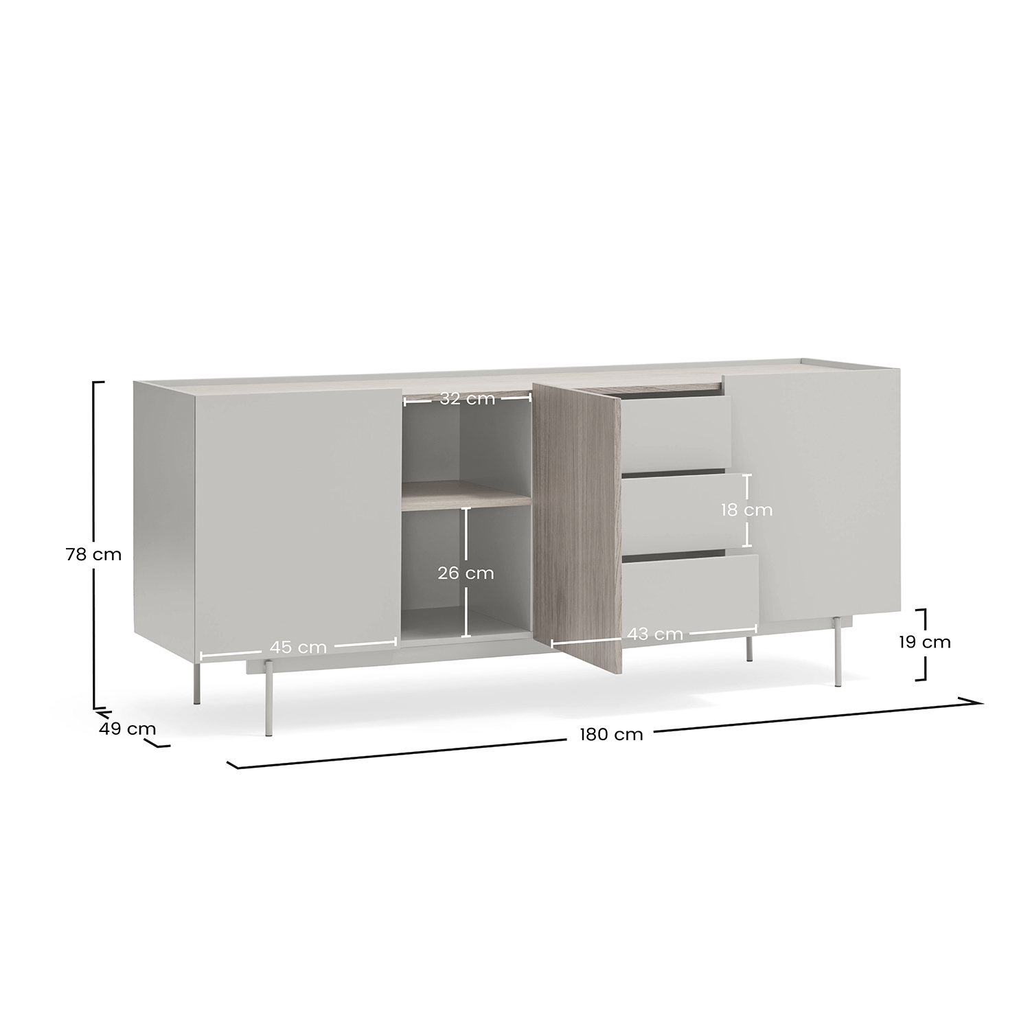 Aparador 180 cm Otto Dimensiones | Top Mueble
