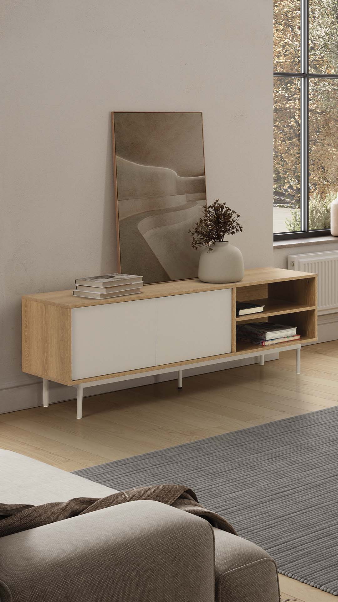 Mueble Tv 140 cm Roble Gris Kamila Ambiente | Top Mueble