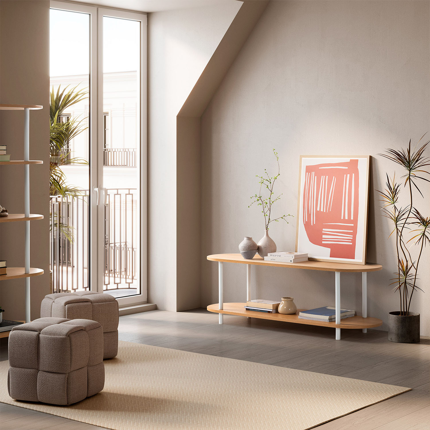 Mueble TV Minimalista 130 cm Roble Blanco Hannah Ambiente | Top Mueble