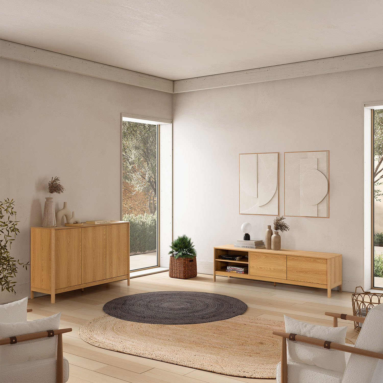 Mueble TV 160 cm Roble Nassaua Ambiente Completo | Top Mueble