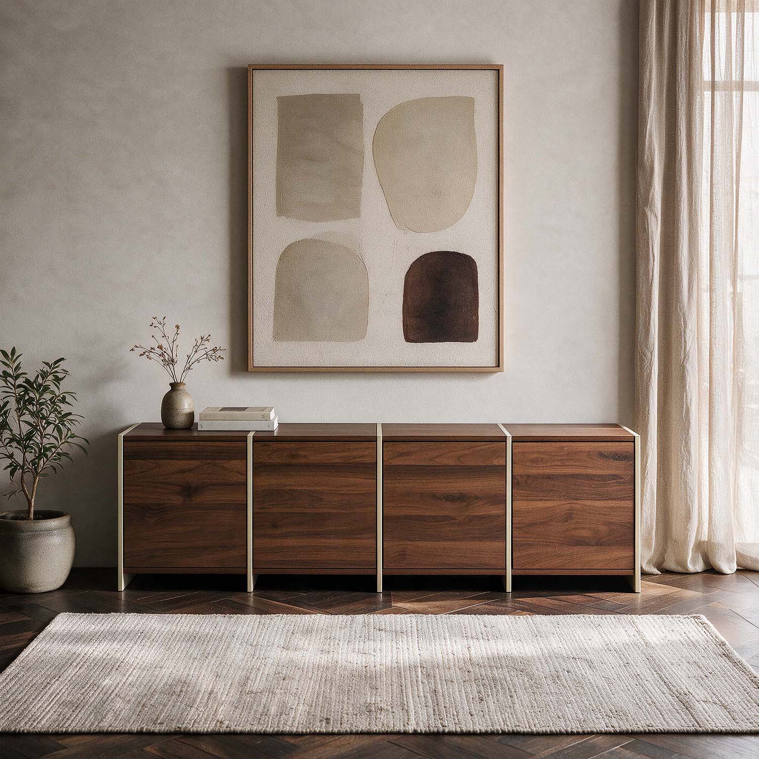 Mueble TV Nogal Crema 160 cm Sannah Ambiente Completo | Top Mueble