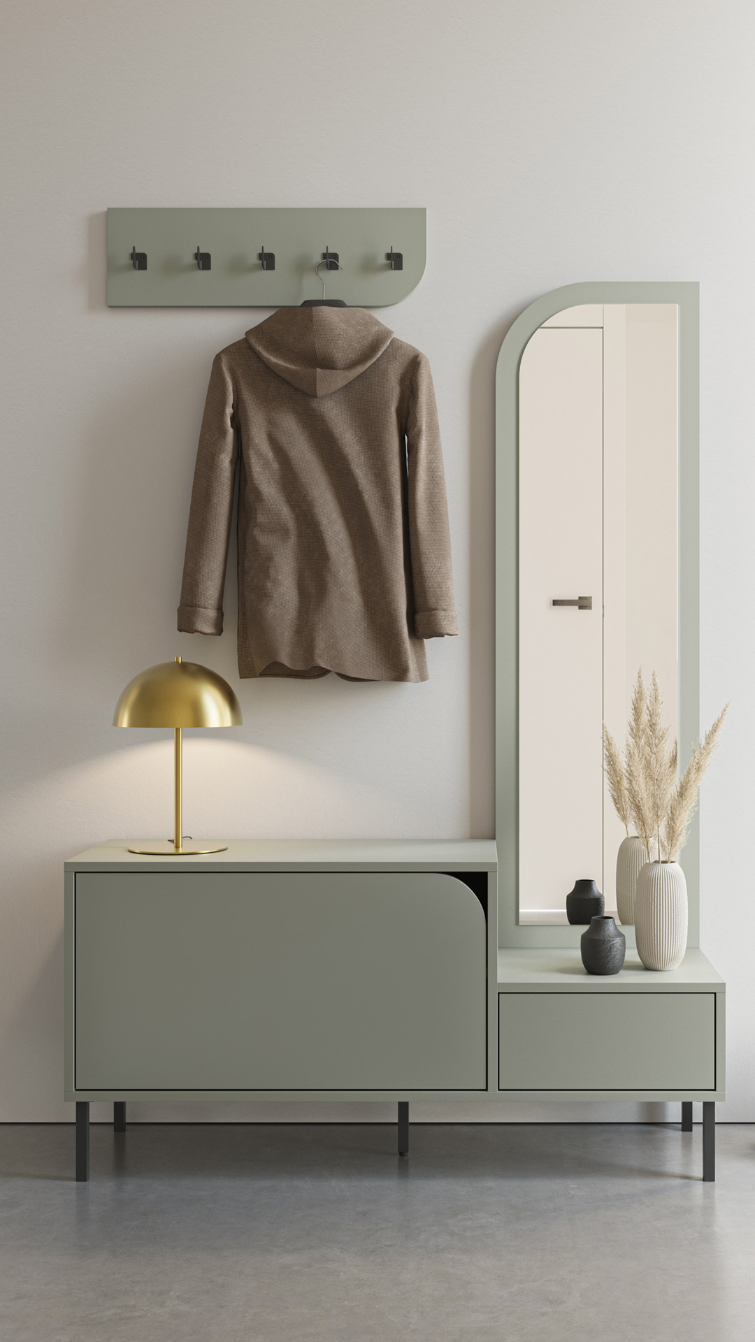Mueble zapatero con espejo verde Nayla | Top Mueble