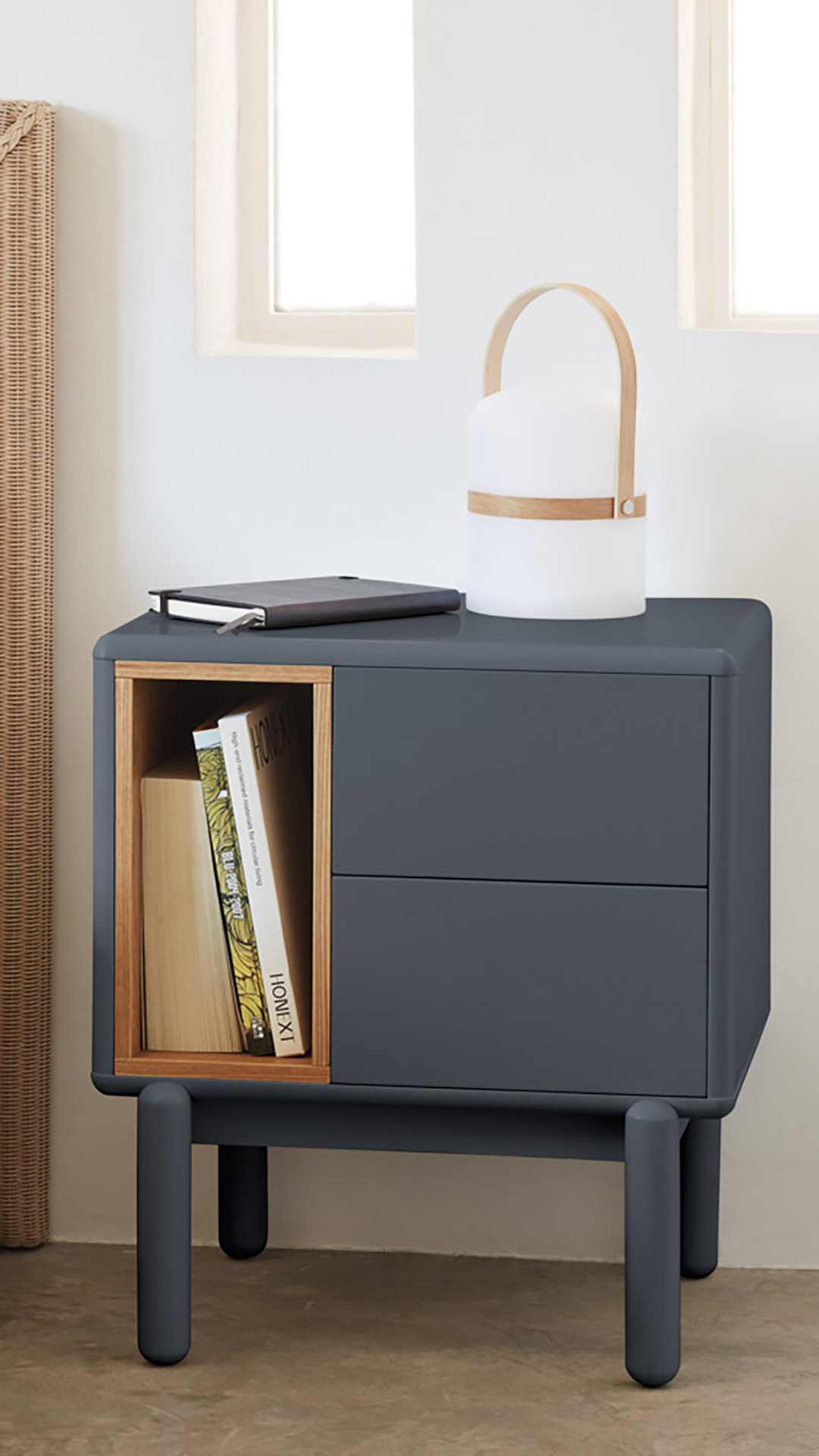 Mesita de noche 2 cajones Gris Corvo | Top Mueble