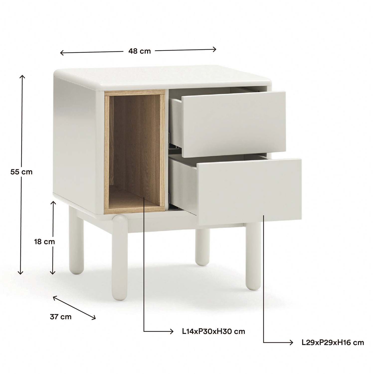 Mesita de noche blanca Corvo Dimensiones | Top Mueble
