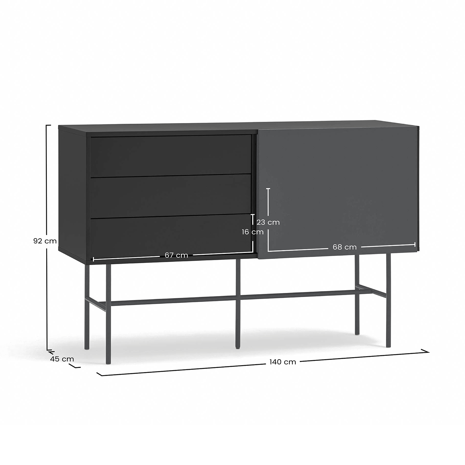 Aparador Puerta Corredera 140 cm Nube Dimensiones | Top Mueble
