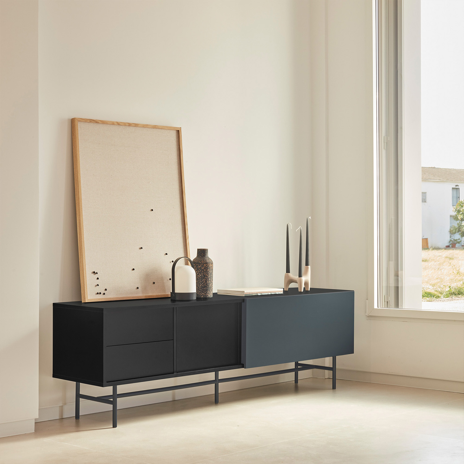 Mueble TV Puerta Corredera Gris Antracita Nube Ambiente | Top Mueble